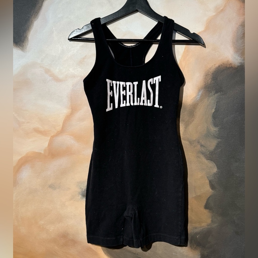 90s VNTG Everlast Women's Black Logo WRESTLING SINGLET Romper S/M